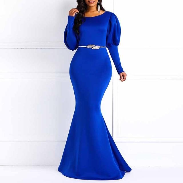 Women Party Maxi Dresses Sexy Blue Mermaid Cotton Lantern Sleeve Black Long Sleeve Dress Women Party Maxi Dresses Sexy Blue Mermaid Cotton Lantern Sleeve Black Long Sleeve Dress
