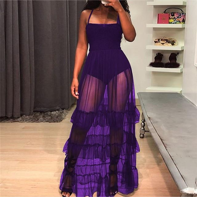 Black Sexy See Through Sheer Mesh Maxi Dress Women Sleeveless Spaghett Long Sleeve Dress Black Sexy See Through Sheer Mesh Maxi Dress Women Sleeveless Spaghett Long Sleeve Dress